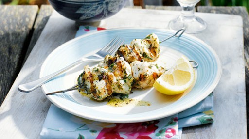 Chargrilled monkfish and rosemary skewers