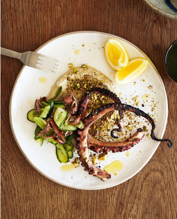 Chargrilled octopus, smoked eggplant puree & dukkah