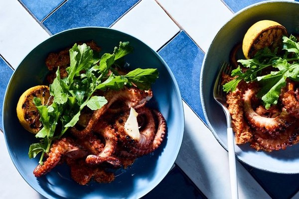 Chargrilled octopus with artichoke romesco