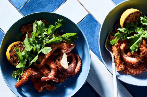 Chargrilled octopus with artichoke romesco