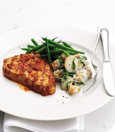 Chargrilled pesto tuna with potato salad