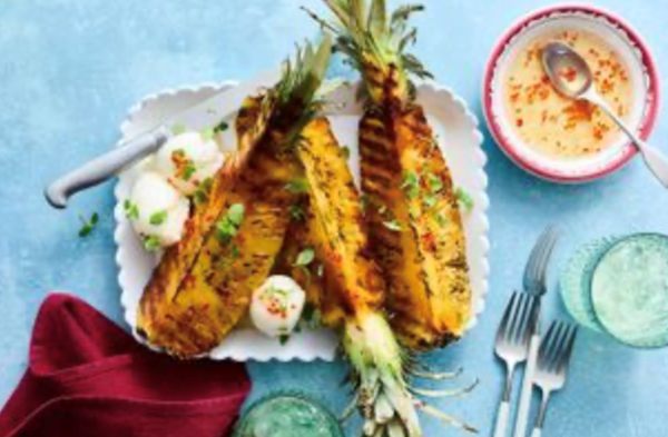 Chargrilled pineapple with lime sorbet and chilli syrup