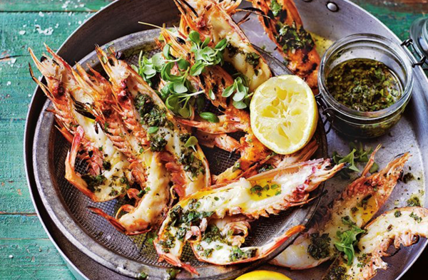 Chargrilled prawns with basil chimichurri