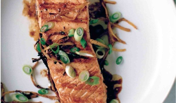 Chargrilled salmon with ginger, black pepper and fish sauce