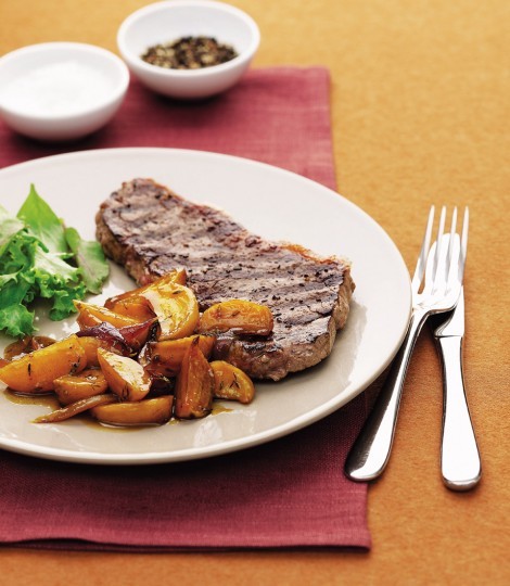 Chargrilled steak with caramelised golden beetroot