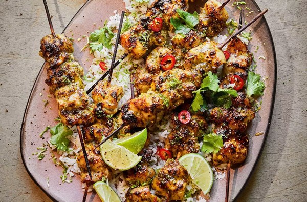 Chargrilled Thai-inspired curry chicken skewers