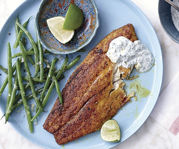 Charmoula barramundi with yogurt sauce