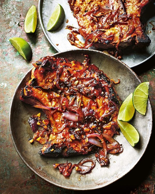 Charred & saucy pork chops