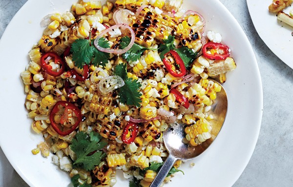 Charred and raw corn with chile and cheese