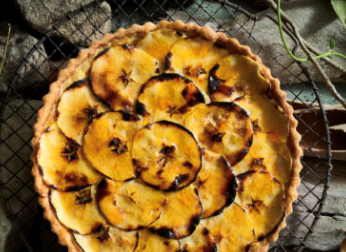 Charred apple and custard pie