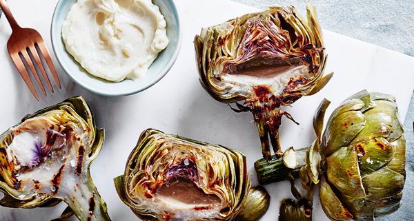 Charred artichokes with preserved lemon aïoli