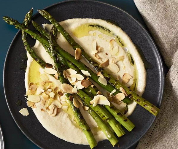 Charred asparagus & cucumber ajo blanco dip