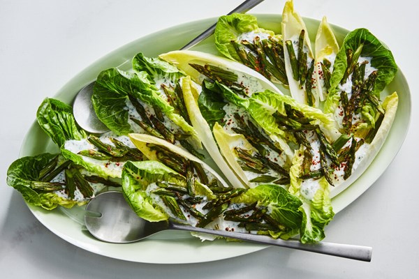 Charred asparagus lettuce cups