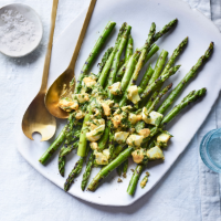 Charred asparagus with chunky sauce gribiche