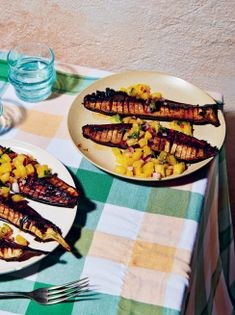 Charred aubergines & pineapple salsa