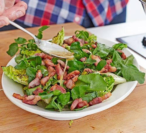 Charred baby gem, watercress & bacon salad
