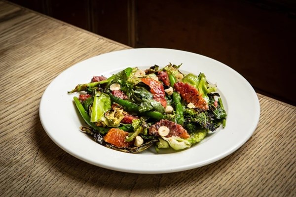 Charred brassica with blood orange, buttermilk, hazelnuts and extra virgin olive oil