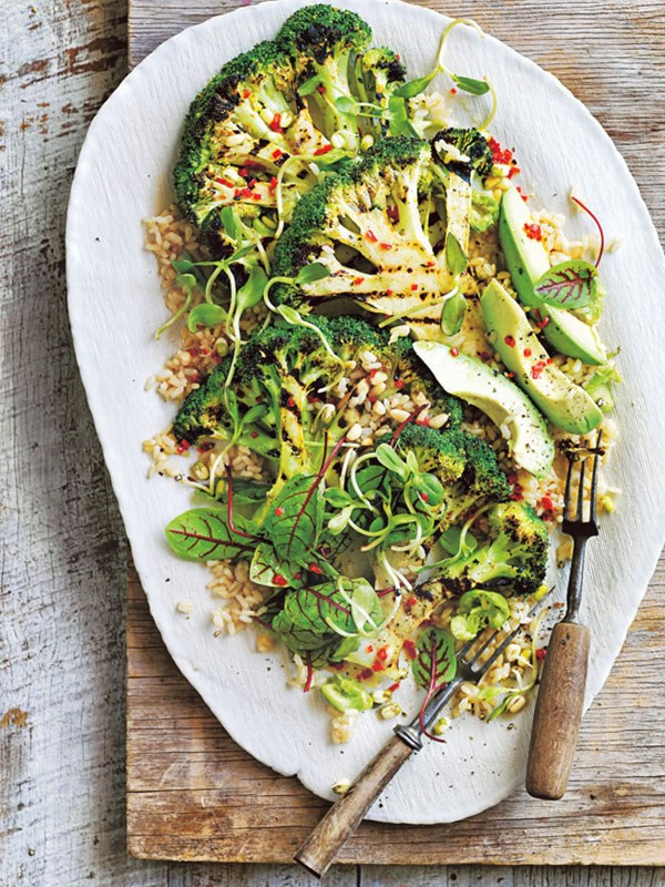 Charred broccoli and brown rice salad