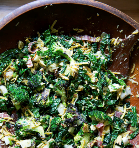 Charred broccoli chopped salad with spicy cashew dressing