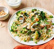 Charred broccoli pilaf