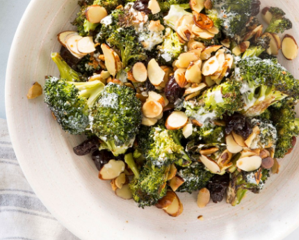 Charred broccoli with almonds & cherries