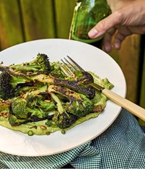 Charred broccoli with spicy avocado sauce