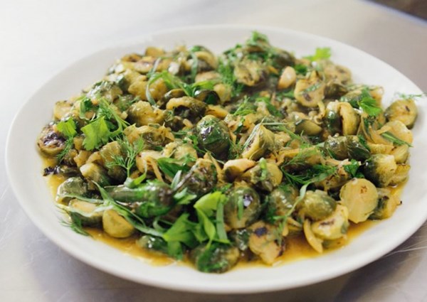 Charred Brussel sprouts with olive oil and lemon