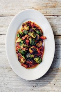 Charred Brussels sprouts with bacon & dates