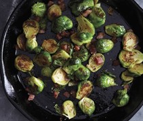 Charred Brussels sprouts with pancetta and fig glaze