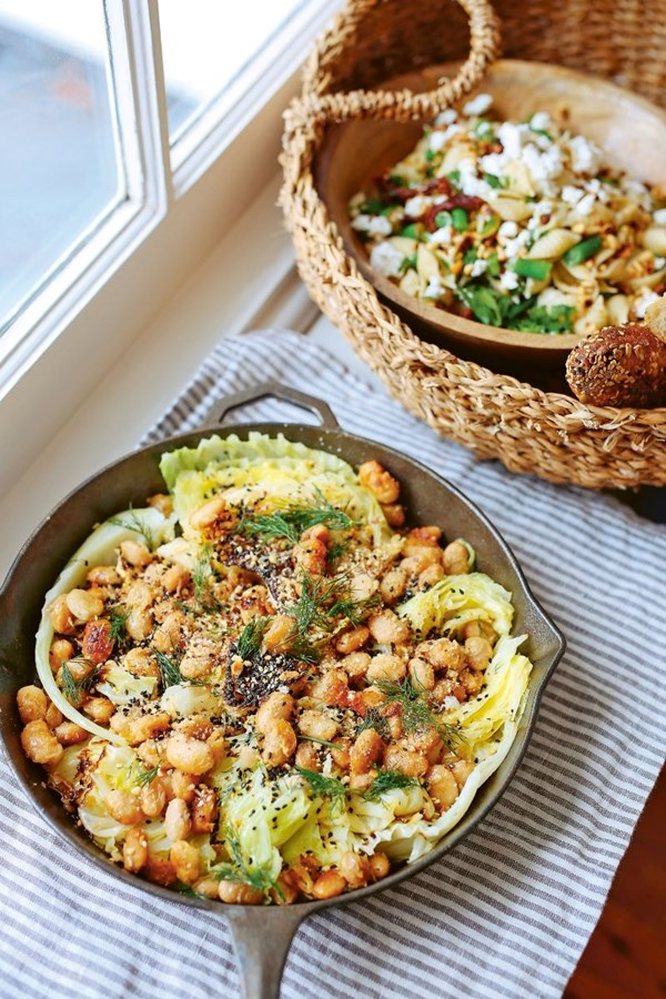 Charred cabbage salad with butterbeans