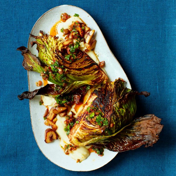 Charred cabbage with artichokes and chestnuts