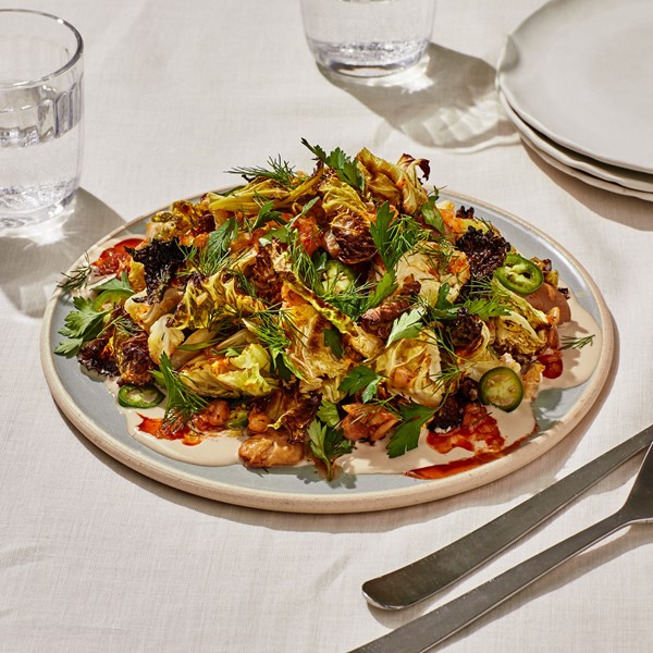 Charred cabbage with kimchi dressing 