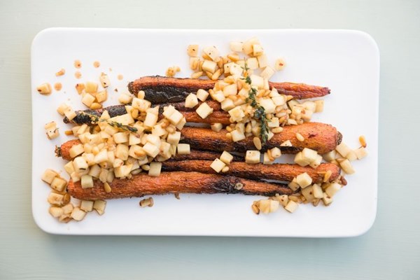 Charred carrots with apple brown-butter vinaigrette
