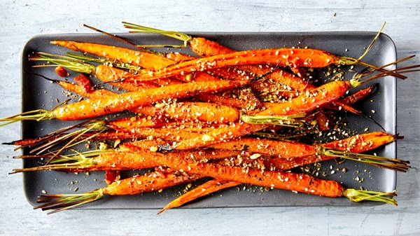 Charred carrots with orange-maple glaze and dukkah [Erica Collins]