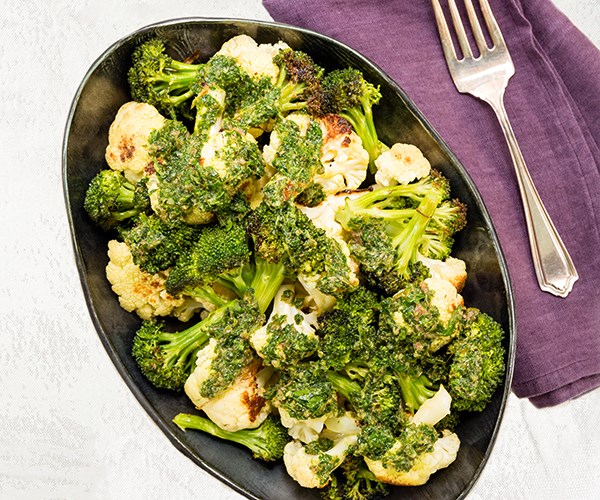 Charred cauliflower and broccoli with salsa verde
