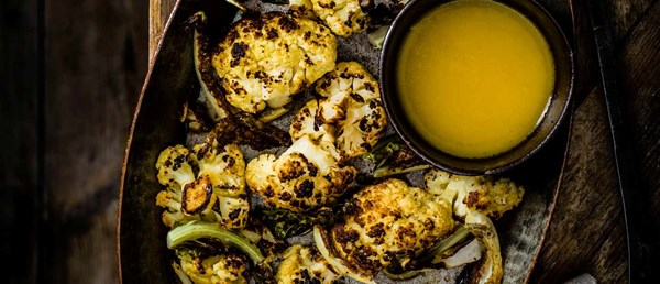 Charred cauliflower with beer butter sauce