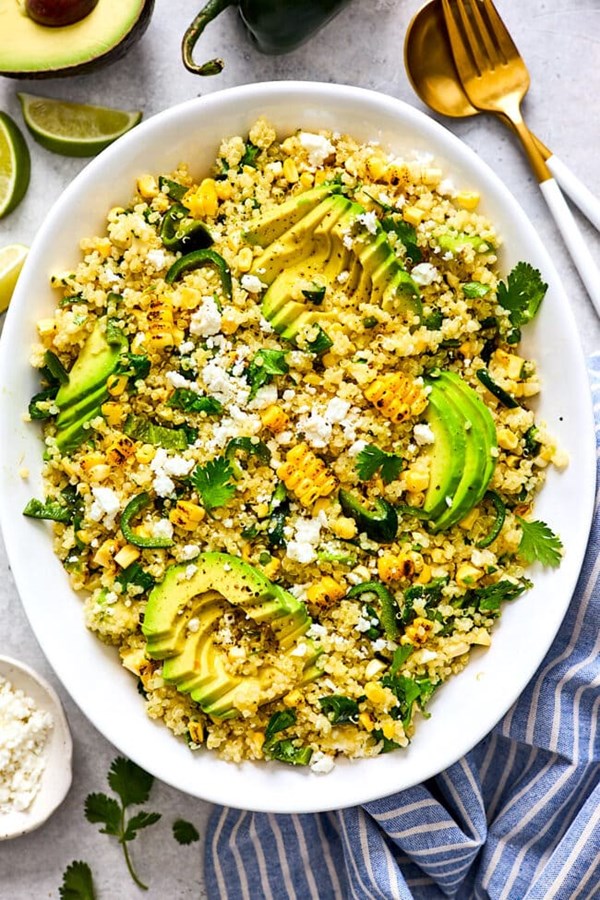 Charred corn & avocado quinoa salad