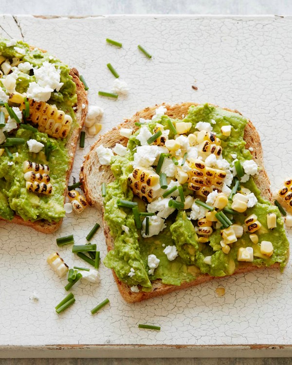 Charred corn and goat cheese avocado toast