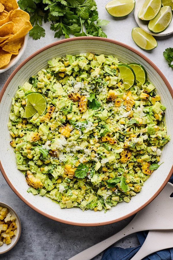 Charred corn cabbage salad with creamy avocado dressing