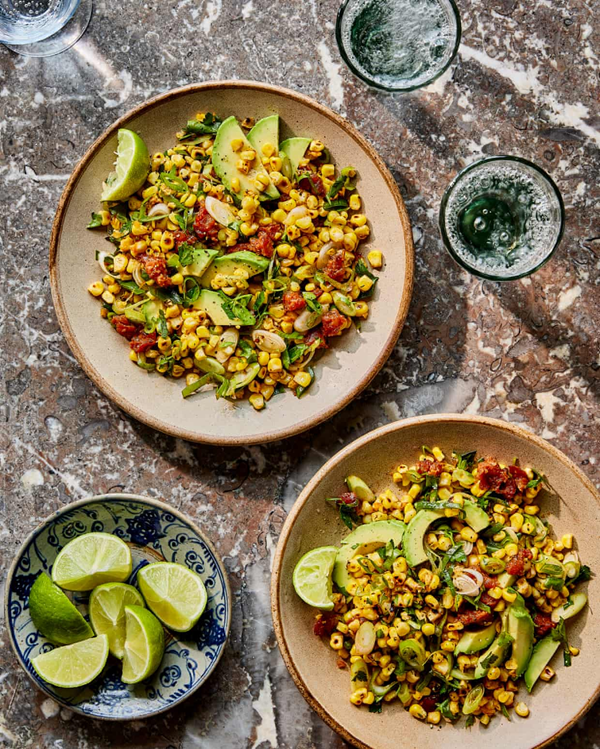 Charred corn, chorizo and avocado