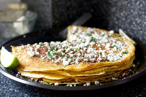 Charred corn crepes