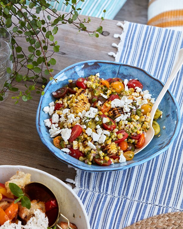 Charred corn with poblanos and feta