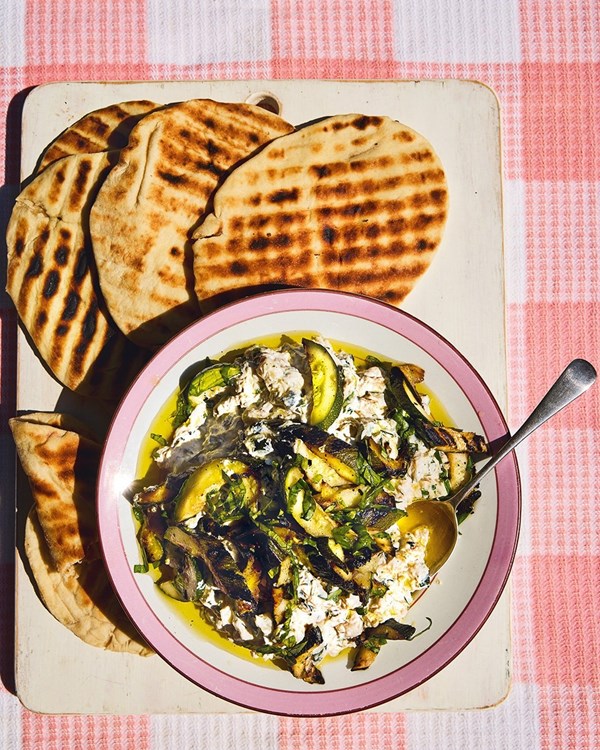 Charred courgette dip with flatbreads 