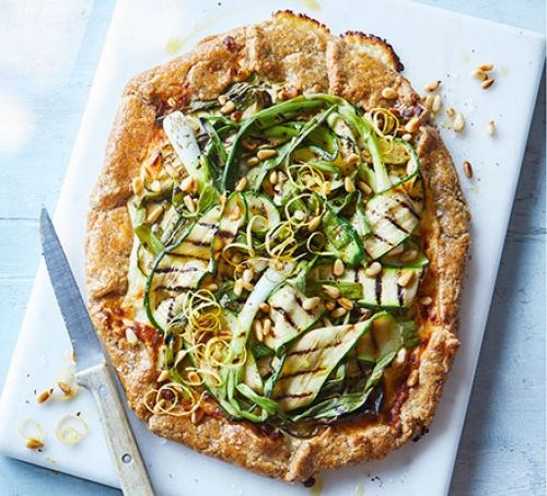 Charred courgette, lemon & goat's cheese galette