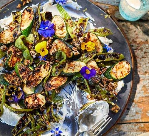Charred courgettes, runner beans & ricotta