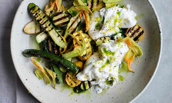 Charred courgettes with mozzarella and lovage