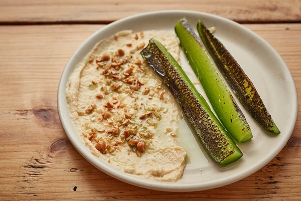 Charred cucumber with miso crème fraiche