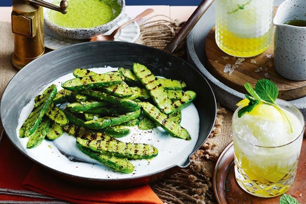 Charred cucumbers, cardamom yoghurt, zhoung