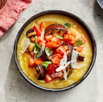 Charred eggplant & tomatoes with polenta