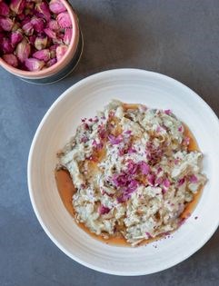 Charred eggplant dip with maple drizzle